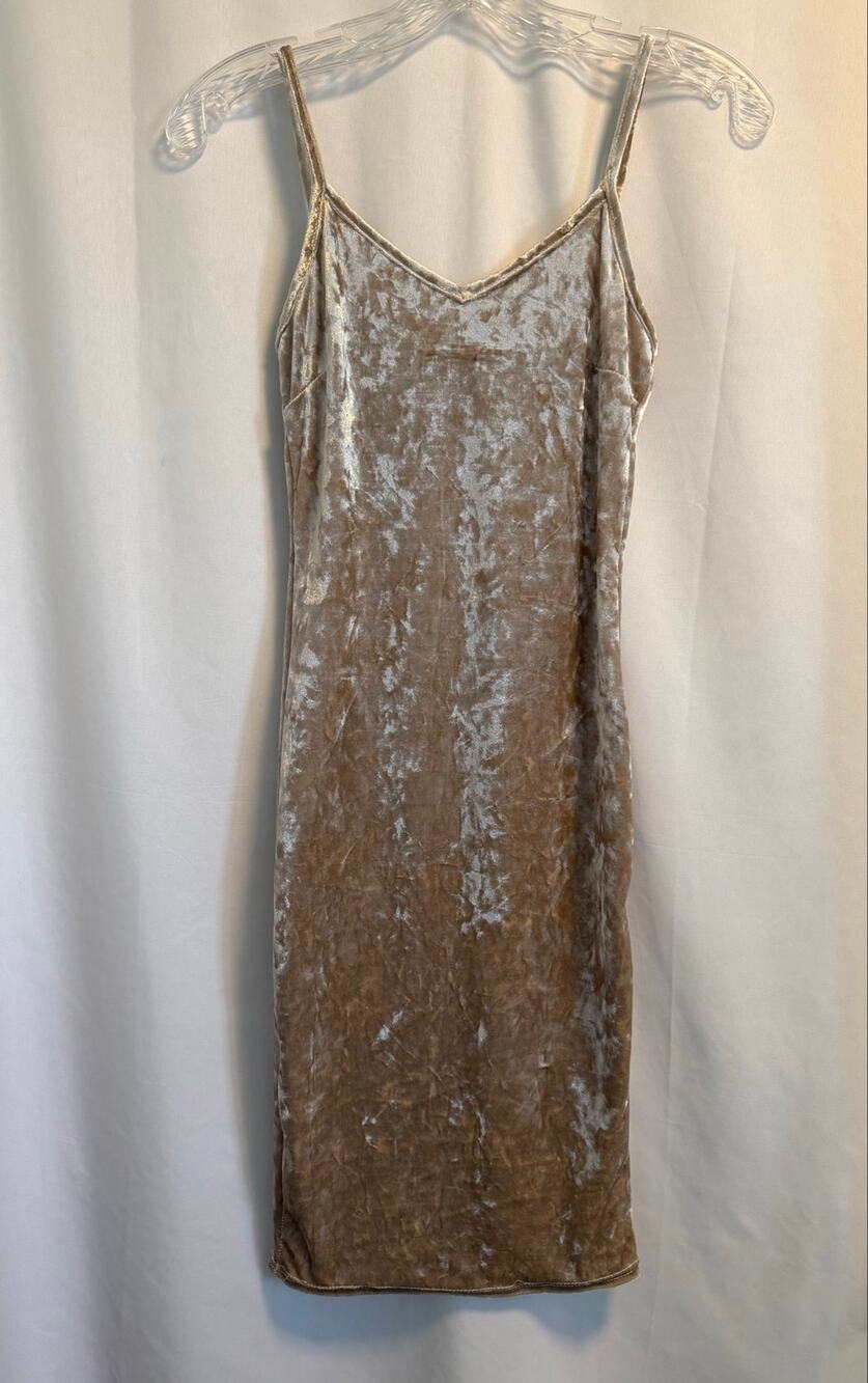 VINTAGE Elegant Champagne Crushed Velvet Camisole Minidress- XS